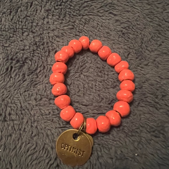 Coral Beaded Bracelet with Optimist Charm - Picture 1 of 1